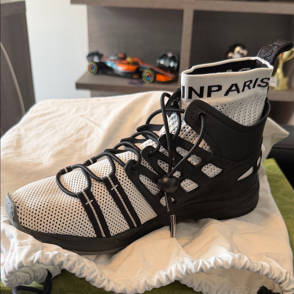 BALMAIN Black & White Sock-Style High-Top Sneaker